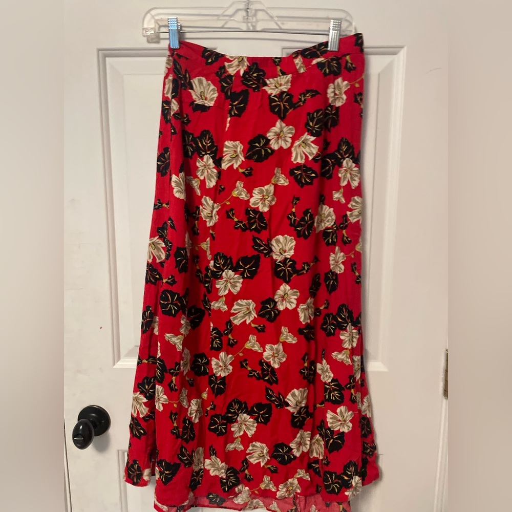 Vintage 90s Floral Red Button Front Skirt